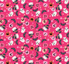 Not Scary Halloween fabric with friendly ghosts, witches, and critters in dark pink by Jill & Rani for Poppie Cotton