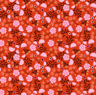 Not Scary fabric in pumpkin pie orange with playful Halloween-themed prints by Jill & Rani for Poppie Cotton