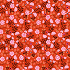 Not Scary fabric in pumpkin pie orange with playful Halloween-themed prints by Jill & Rani for Poppie Cotton