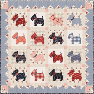 Blossoms & Barkers Quilt Kit 48x48 quilt top featuring Blossom Jubilee fabric by Bunny Hill Designs