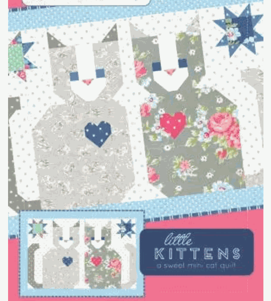 Little Kittens Mini Quilt Kit 12x18 with A Cat Named Stitch fabrics and pattern by Camille Roskelley