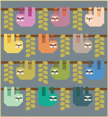 Snuggly Sloths Quilt Kit by Elizabeth Hartman with Bella Solids fabric pre-order 68x74 inches