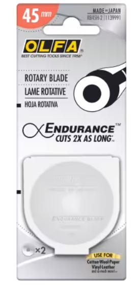 OLFA Endurance 45mm rotary replacement blades 2 pack metal precision cutting blades