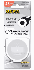 OLFA Endurance 45mm rotary replacement blades 2 pack metal precision cutting blades