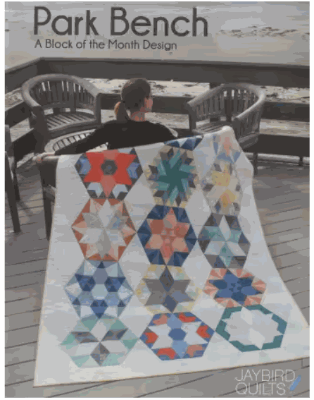 Park Bench Block of the Month quilt pattern booklet by Julie Herman featuring 8 unique blocks without Y seams
