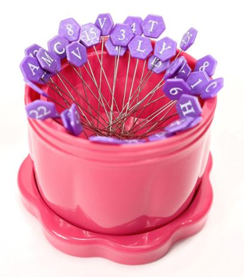 Large fuchsia collapsible magnetic pin cup holding pins for sewing by Gypsy Quilter