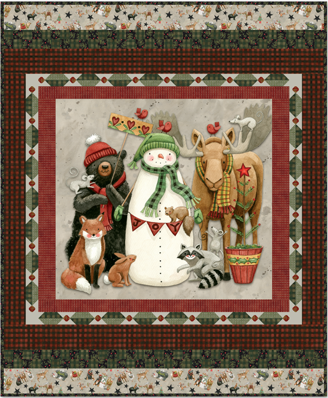 Northern Christmas Panel Quilt Kit with festive fabric panel and pattern for 51.5 x 62.5 inch quilt top