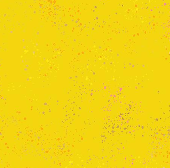 Speckled Metallic Golden Hour fabric by Rashida Coleman Hale with paint splatter texture on Ruby Star Cotton base
