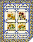 Sunflower Blooms Quilt Kit featuring Sunflower Song fabric by Sue Zipkin, 60x78 inch quilt top and binding pieces displayed