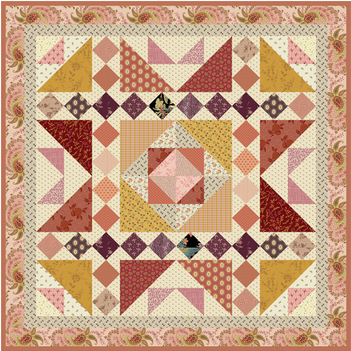 Pre-order Secret Stash in Amber Quilt Kit with fabrics and pattern by Laundry Basket Quilts, 84x96.5 inches