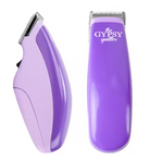 The Gypsy Quilter Snip-N-Rip electric seam ripper in light and dark purple for removing stitching with precision steel blades and cleaning brush.