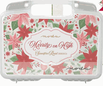 Moda Collectors Series Merrily on High limited edition fabric bin with quilting supplies and exclusive accessories