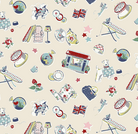 Cream fabric with Cath Kidston® Signature Collection nostalgic floral and British life icons design