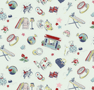 Cath Kidston® Signature Collection Icons Mist fabric with nostalgic florals and British themed prints