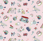 Cath Kidston® Signature Collection pink floral fabric with British icons and strawberries by Riley Blake Designs