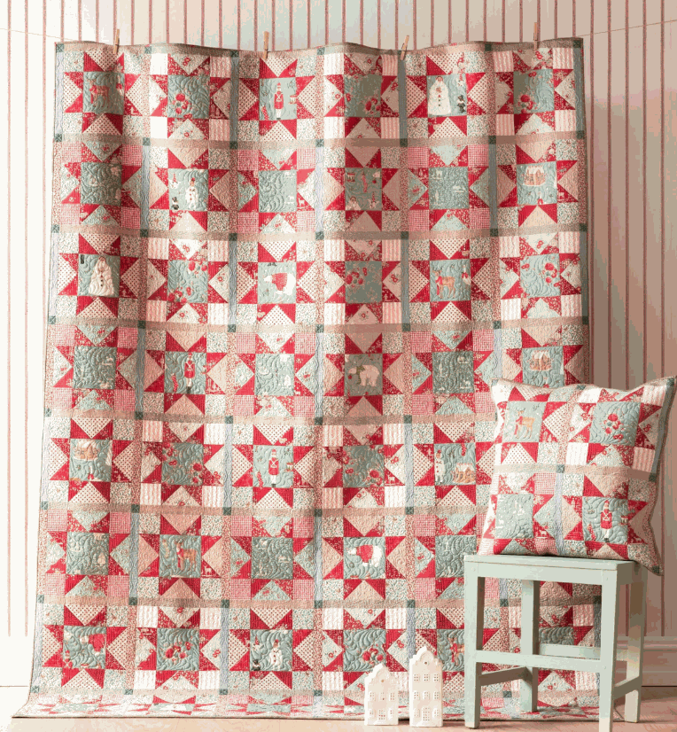 Christmas Star Quilt Kit in Red and Green colorways featuring Merry Little Christmas collection from TILDA