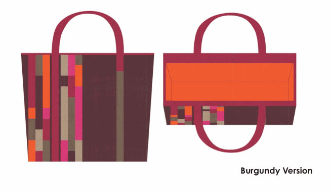 Burgundy Colorblock Tote Bag with asymmetrical stripes and Dotty Thatched fabric by Robin Pickens