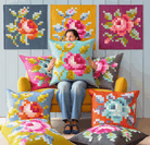 Wild Rose Embroidery Pillow Kit 24.5-inch square pillow with Tilda Basics Collection in rust color option