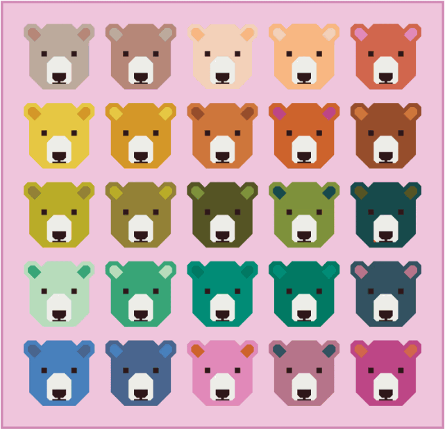 Bjorn Bear Quilt Kit by Elizabeth Hartman featuring Bella Solids from Moda Fabrics in dark and light colorways