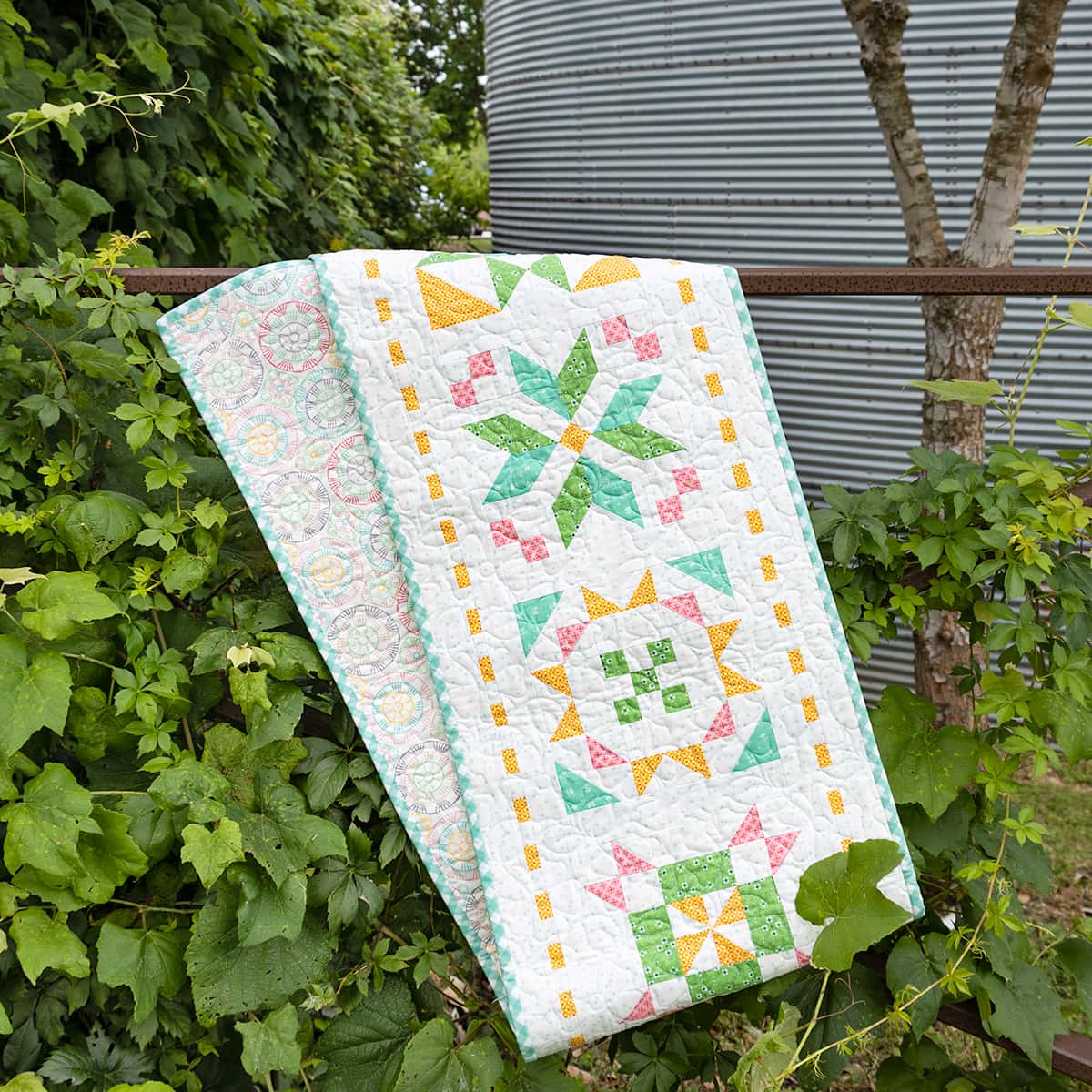 Seasonal Stitchy Stars Spring table runner kit with fabric for 16.5 x 79.5 inch top and binding by It's Sew Emma