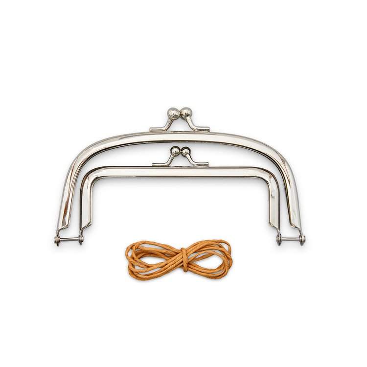 Silver double clasp purse frame with paper string for glue-in installation