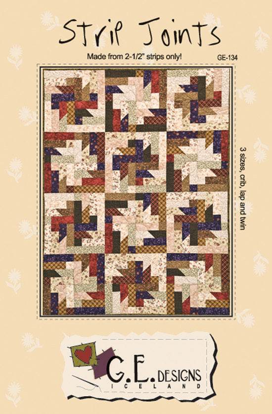 Strip Joints Pattern 134 large block quilt with 2-1/2" strips in light and dark blocks for crib, lap, and twin sizes