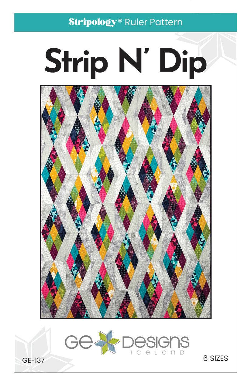 Strip N' Dip quilt pattern with colorful 2.5-inch strip design options for crib, lap, and twin sizes