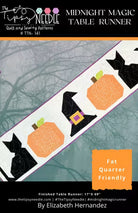Midnight Magic Pattern table runner with Halloween pumpkins and witches hats design by Elizabeth Hernandez