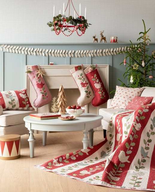 Winter Birds Quilt Kit burgundy colorway quilt top with Merry Little Christmas fabric design