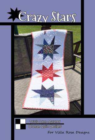 Crazy Stars quilt pattern card showing a 13-1/2" x 54" quilt with three star blocks made from 5" squares