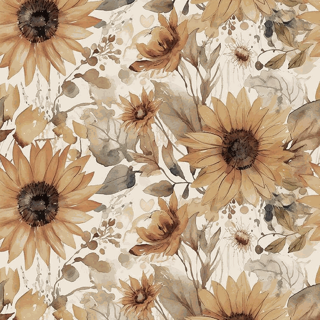Evening on the Prairie watercolor sunflowers cream fabric wideback