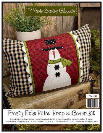 Frosty Flake Pillow Wrap Kit with snowman applique and checkered pillow cover