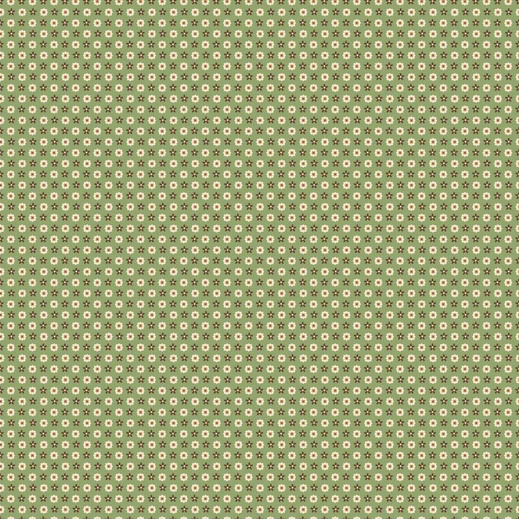 Coneflower Corral Bandana olive fabric with small star and floral pattern by Teresa Magnuson for Clothworks