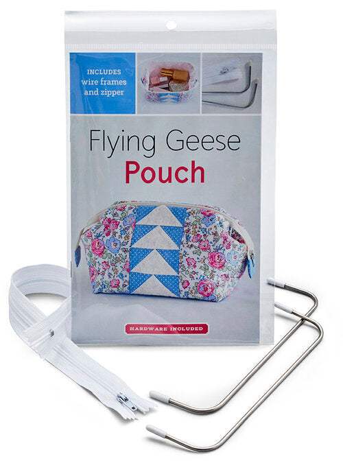 Flying Geese Pouch craft kit with wire frame and zipper for wide opening storage pouch
