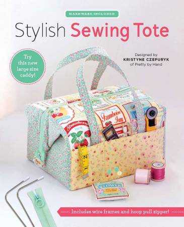 Stylish Sewing Tote Kit with wire frame and hoop pull zipper for sewing essentials storage