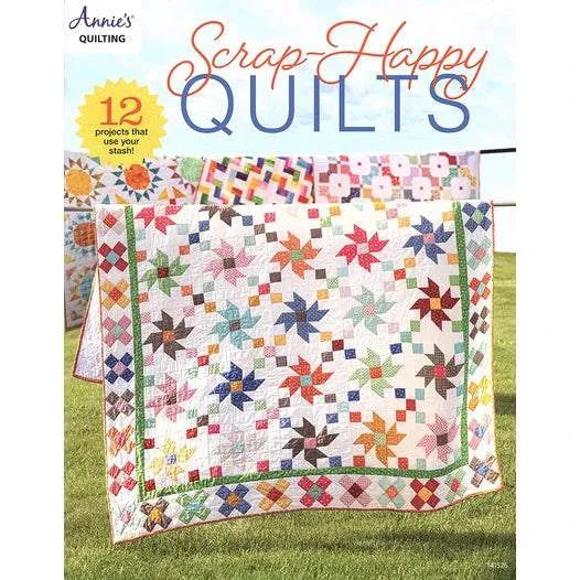 Scrap-Happy Quilts book showcasing colorful modern scrap fabric quilt designs by Annie's Quilting