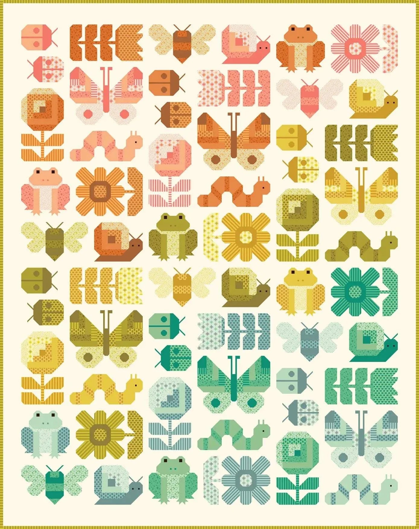 Busy Backyard Pajama Party Quilt Kit with Popcorn fabric by Elizabeth Hartman, two colorways, pre-order for November 2026 shipping