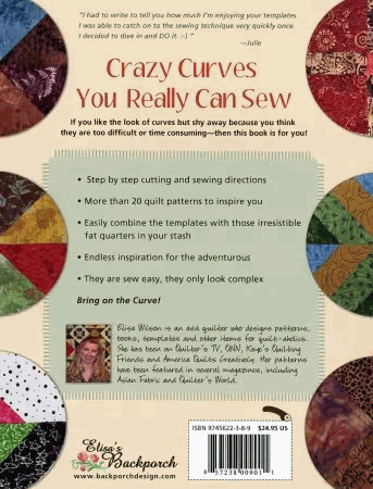 Cover of Crazy Curves Continues quilting book by Elisa Wilson with template and patterns