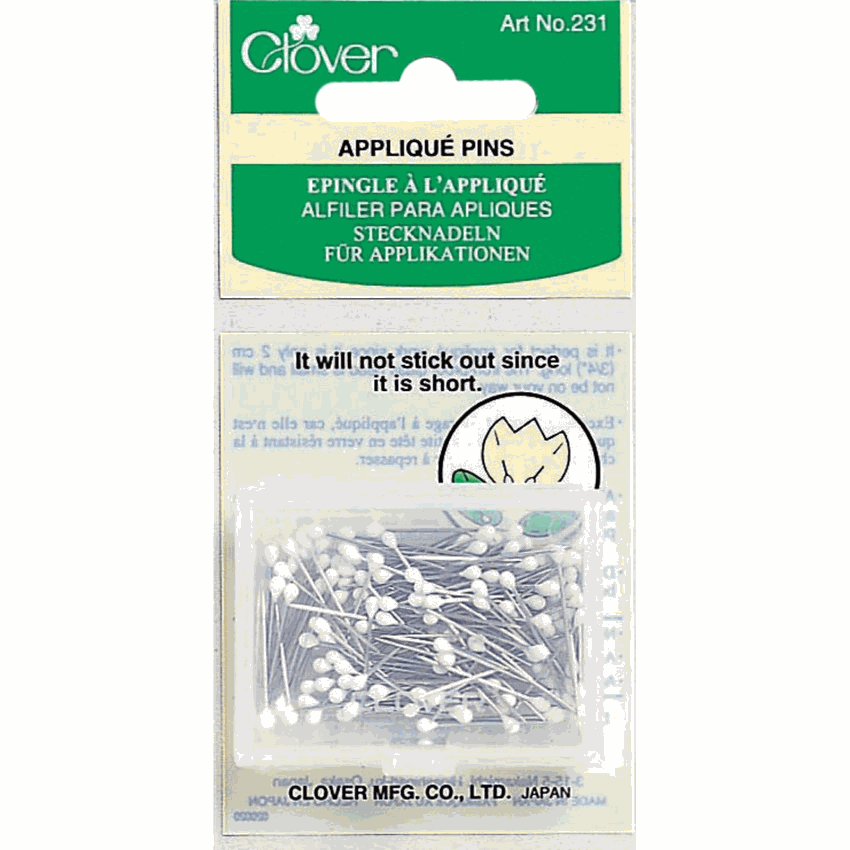 3/4" glass-headed appliqué pins in a clear enclosable case for small appliqué work