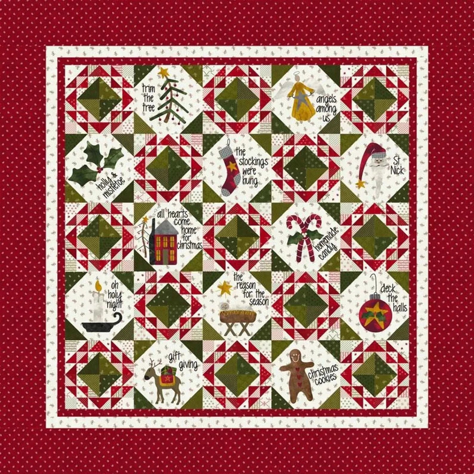 Home for the Holidays Quilt Kit 64x64 Joyful Gatherings II fabric pattern by Primitive Gatherings