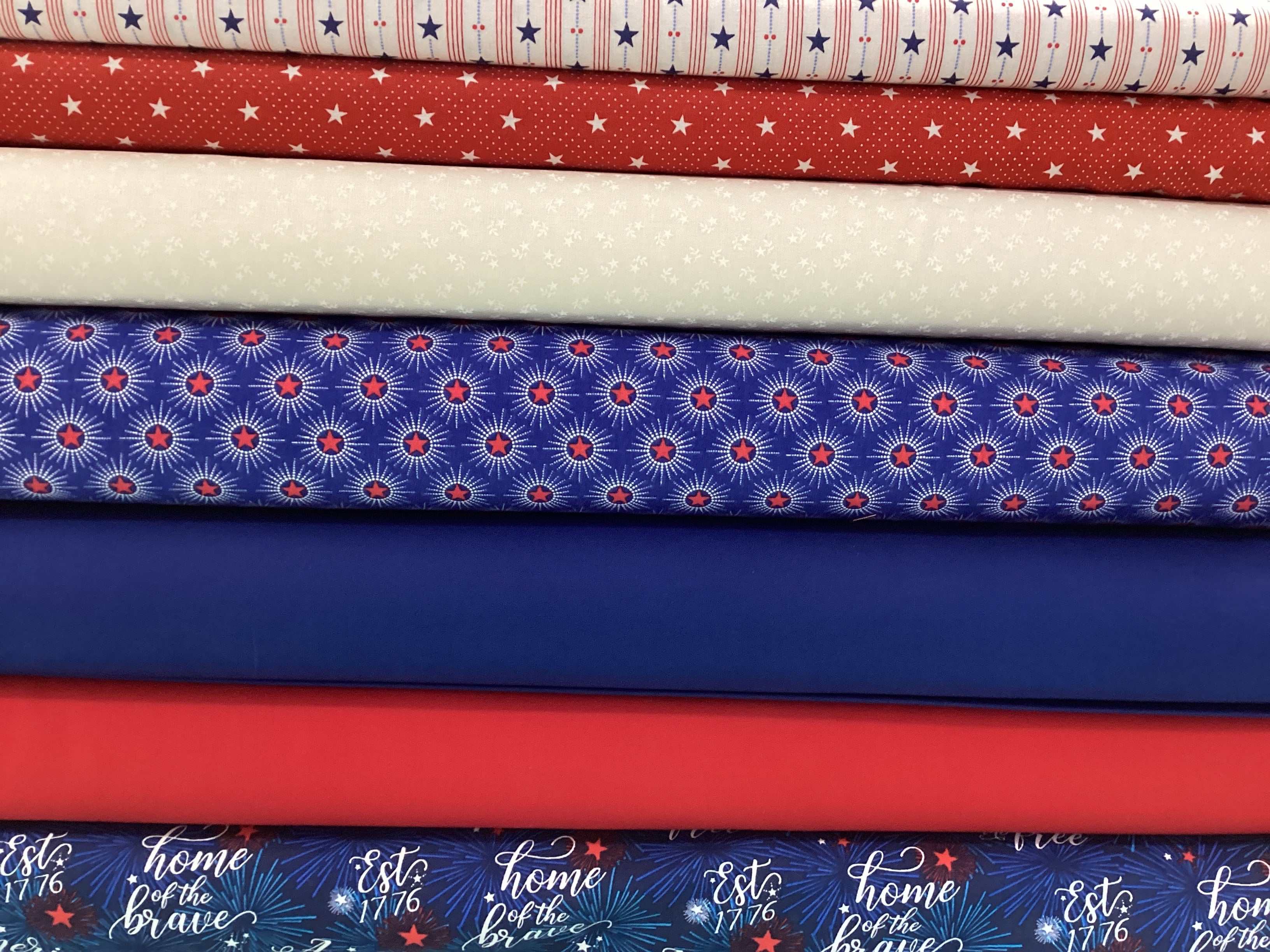 M50 Island Hopping Kit with red, white, and blue patriotic fabric prints for quilt front and border