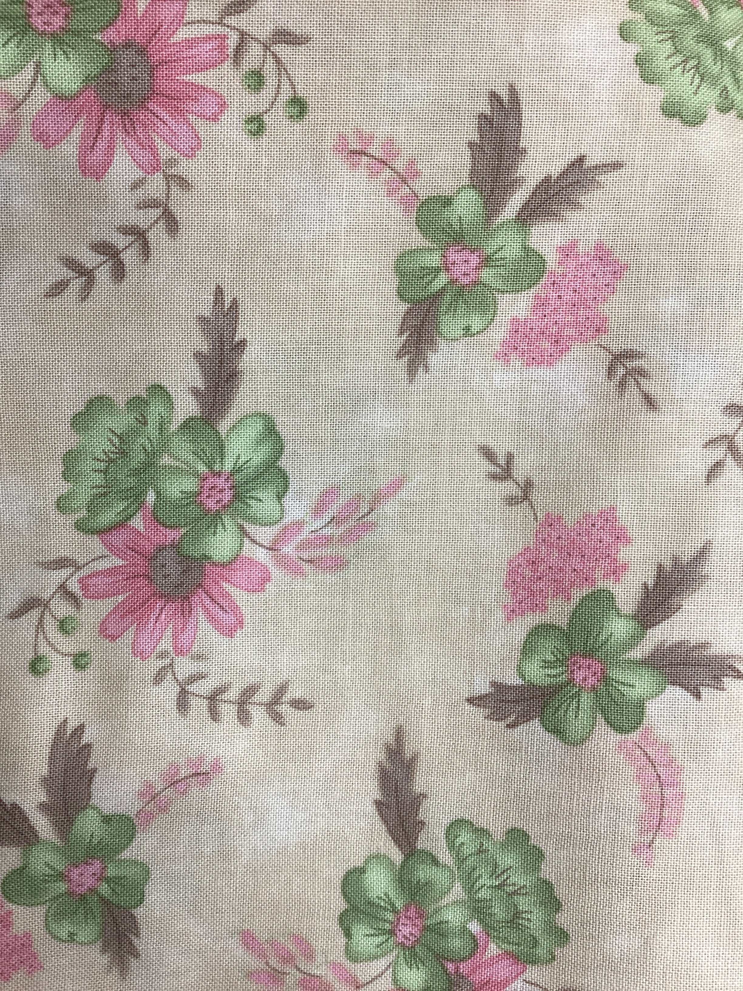 4 Yard Backing fabric with green and pink floral print for quilt backings
