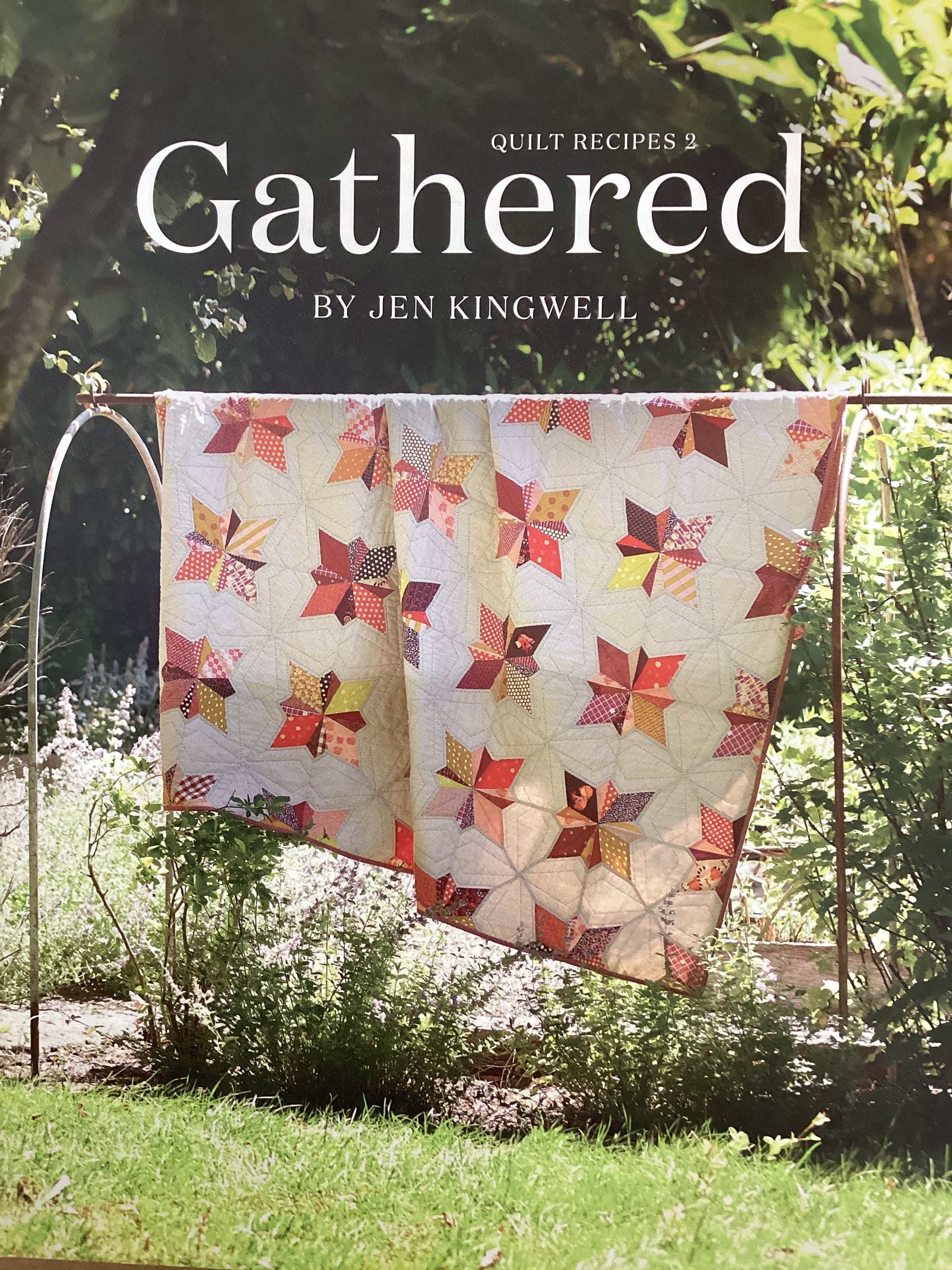Quilt Recipes Gathered book cover with star-patterned quilt hanging outdoors