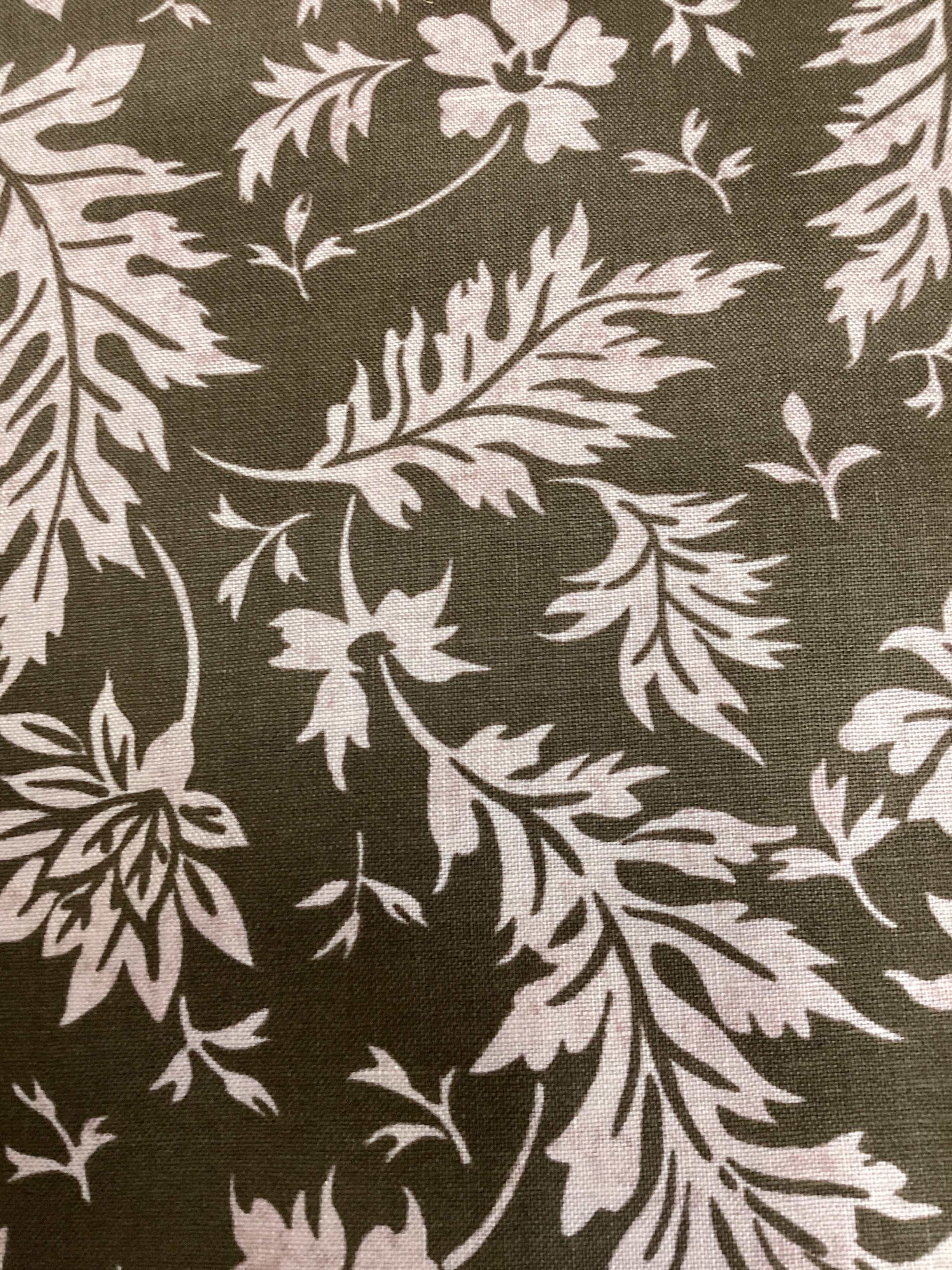 3 1/2 Yard Backing fabric with white floral pattern on olive green quilt backing fabric