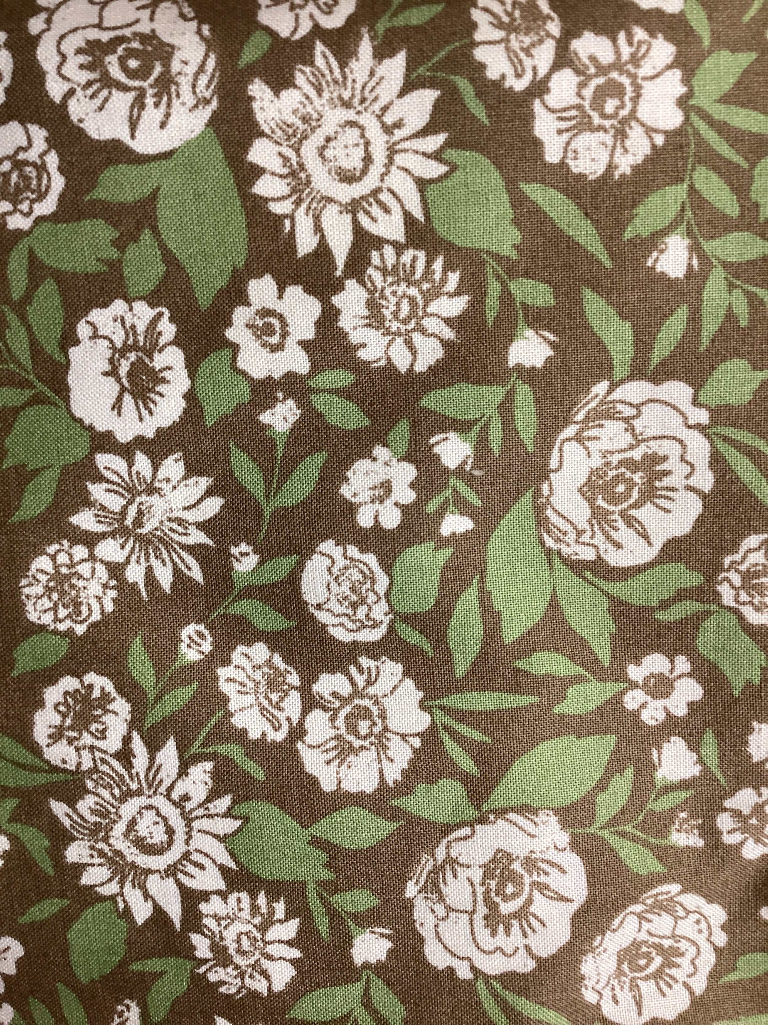 4 Yard Backing brown fabric with white and green floral quilt backing material