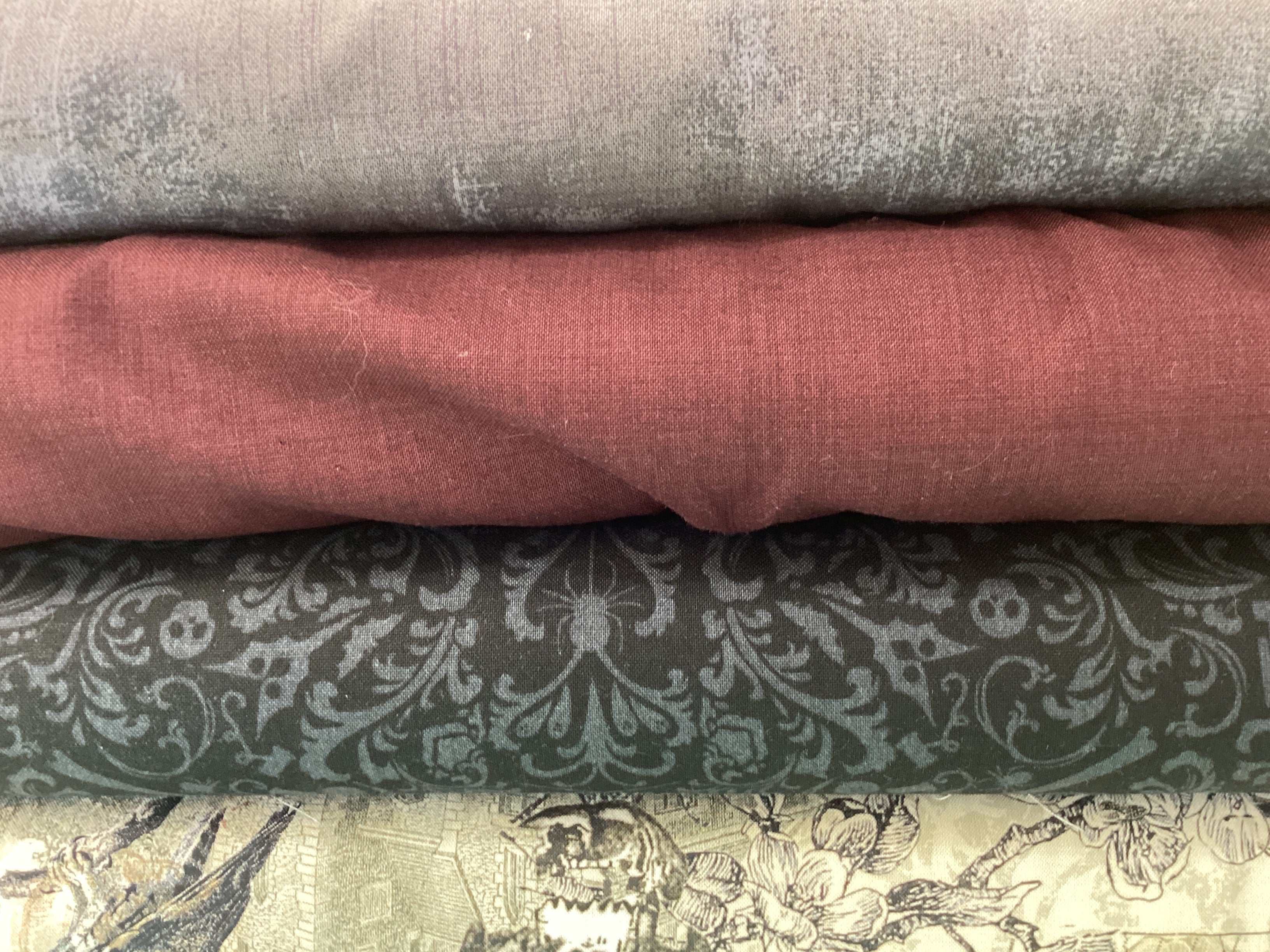 4 Yard Quilt Bundle fabric stack with gray, red, patterned, and floral designs for quilting projects