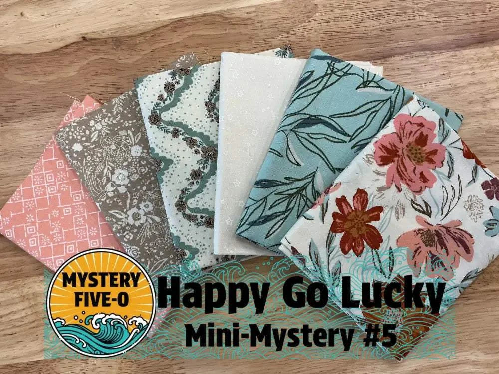 M50 Happy Go Lucky quarter-yard fabric bundle curated by Bella Rose Quilts for mini mystery quilting event