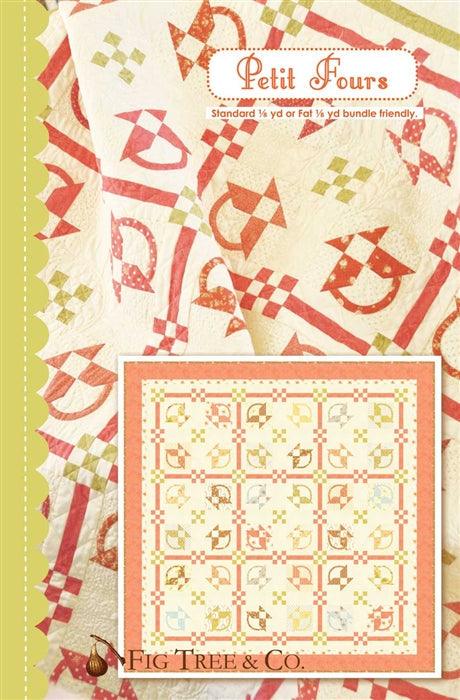 Petit Fours quilt pattern with red and yellow geometric designs by Fig Tree & Co.