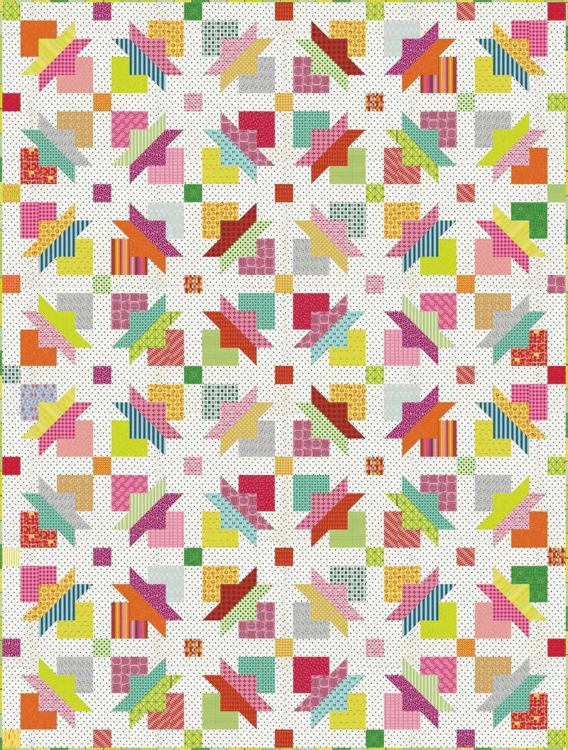 Boho Stars Shooting Star Tempter Quilt Kit by Jen Kingwell with vibrant star patterns on 62x82 inch quilt top