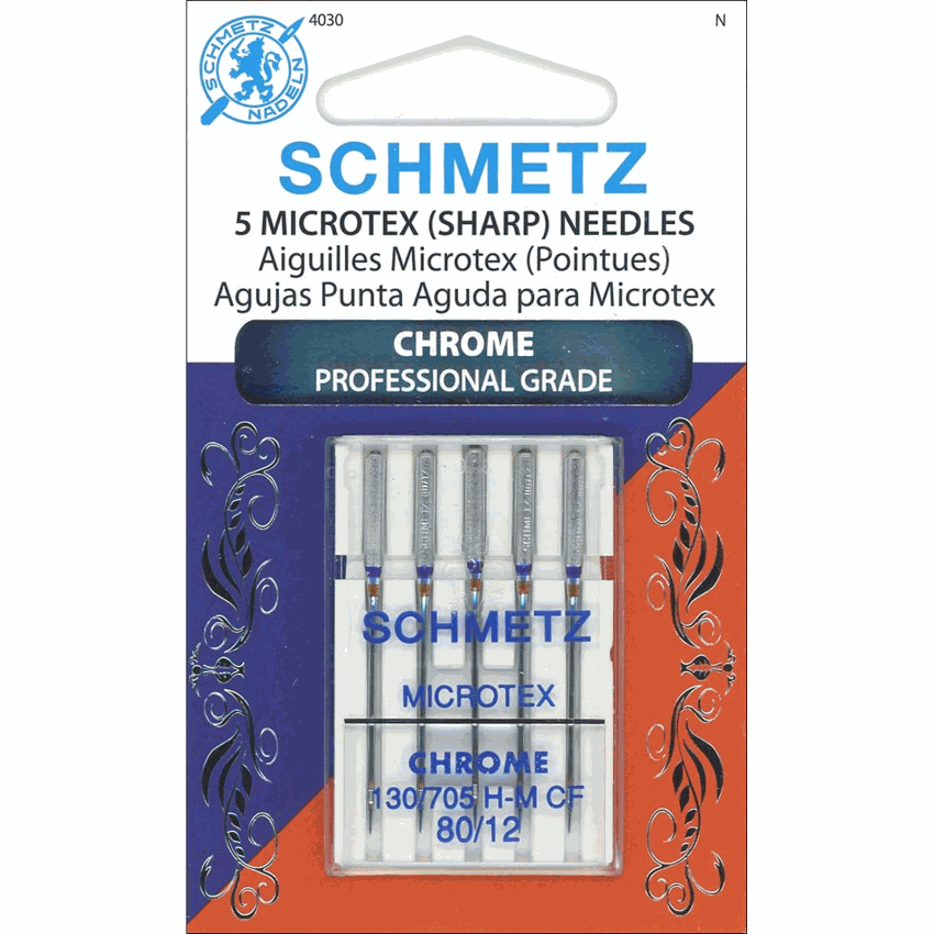 Schmetz Microtex Chrome needles pack of 5 sharp needles for precise topstitching on delicate fabrics